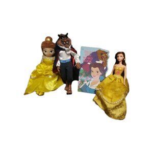 Disney Beauty and the Beast Lot Belle Barbie Belle Soft Plush Beast Disney Book